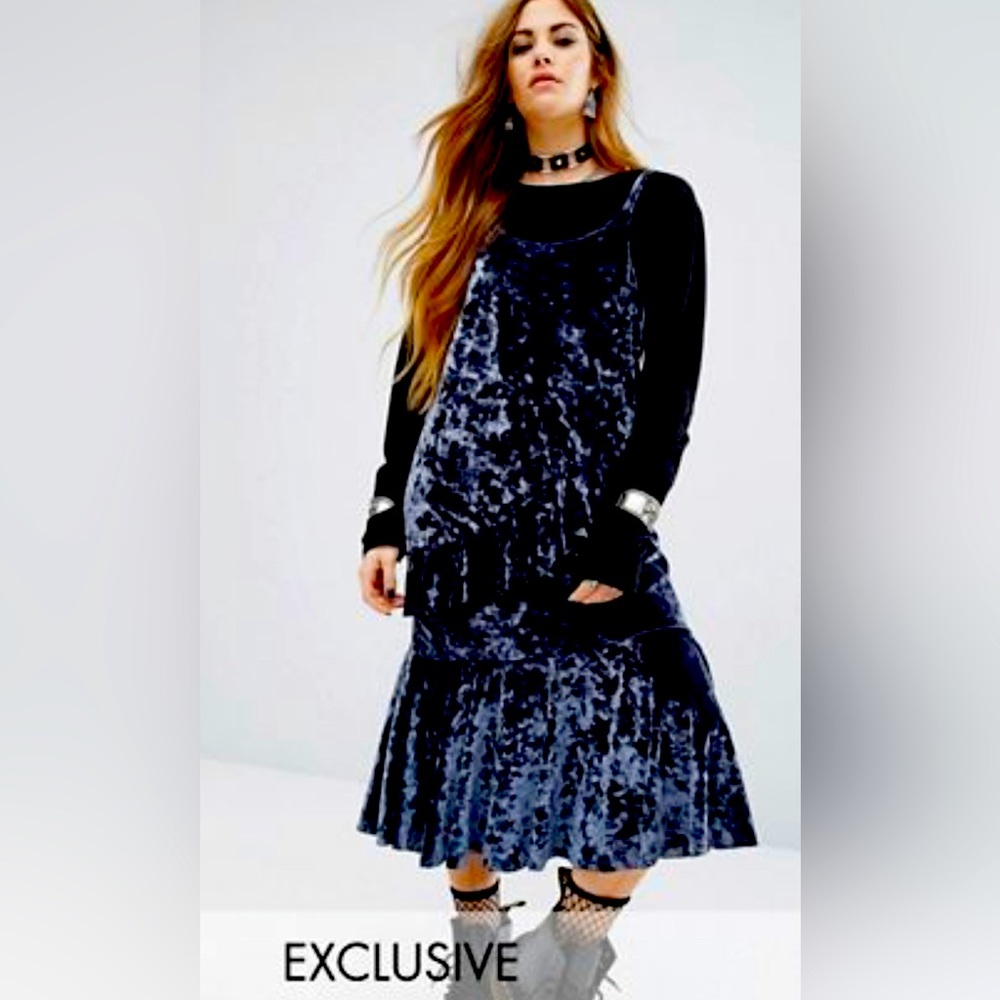 ASOS Velvet Maxi Dress in gray/blue